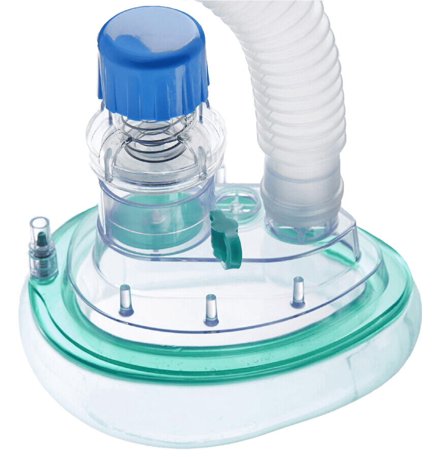 Clear ventilation mask with corrugated tubing and valve