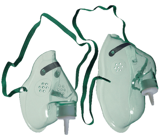 Two green oxygen masks with straps